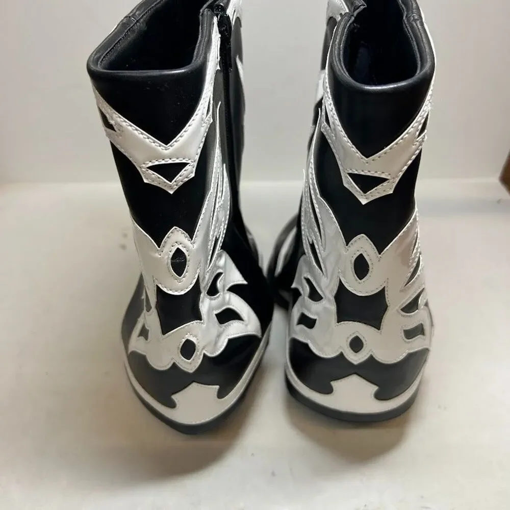 INC Womens 6.5 M Black White Smooth Jadiza Western High Heel Boots DISPLAY QK6